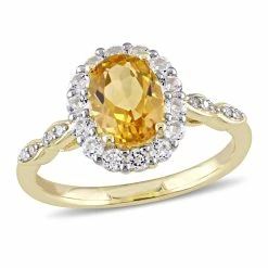 New 🥰 Mimi & Max 1 4/5 CT TGW Oval Shape Citrine, White Topaz and Diamond Accent Vintage Ring in 14k Yellow Gold for 👩 women ✔️