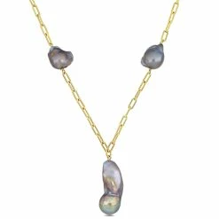 Budget ✨ Mimi & Max 13-15 MM Grey Cultured Freshwater Baroque Pearl Lariat Necklace in 18k Yellow Gold Plated Sterling Silver for 👩 women 😀
