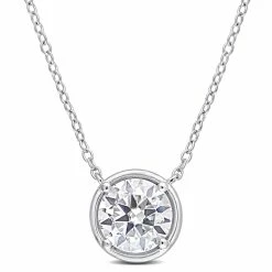 Buy 🎁 Mimi & Max 1 4/5 CT TGW Created Moissanite Halo Circle Pendant with Chain in Sterling Silver for 👩 women 😍
