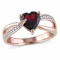 Top 10 😀 Mimi & Max Heart Shaped Garnet Ring with Diamonds in 10k Rose Gold for 👩 women 😀