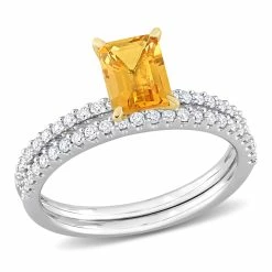 Wholesale ⭐ Mimi & Max 1 1/8 CT TGW Octagon Citrine and 3/8 CT TW Diamond Bridal Ring Set in 14k 2-Tone White and Yellow Gold for 👩 women ✔️