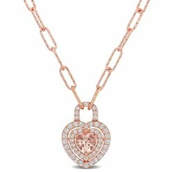 Wholesale 😀 Mimi & Max 1 5/8 CT TGW Morganite and White Topaz Halo Heart Pendant in 18k Rose Gold Plated Sterling Silver for 👩 women ❤️