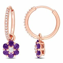 Promo 🎉 Mimi & Max 1 1/4 CT TGW Amethyst nd White Topaz and 1/8 CT TDW Diamond Floral Huggie Earrings in 10k Rose Gold for 👩 women ⭐