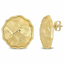 Budget 👍 Mimi & Max 21 MM 🔨 Hammered Disc Earrings in Yellow Plated Sterling Silver for 👩 women ✨