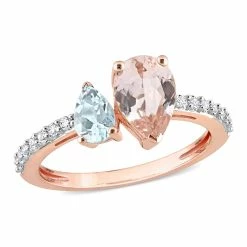 Top 10 🌟 Mimi & Max 2 CT TGW Pear Shape Morganite, Aquamarine and White Topaz Ring in 10K Rose Gold for 👩 women 👏