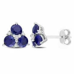 Discount 🌟 Mimi & Max 1 7/8 CT TGW Created Blue Sapphire and Created White Sapphire 3-Stone Earrings in Sterling Silver for 👩 women 😍
