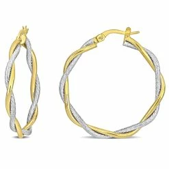Outlet 🤩 Mimi & Max 33 MM Twisted Hoop Earrings in 2-Tone Yellow and White 10K Gold for 👩 women 🎉