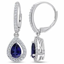 Coupon 🌟 Mimi & Max 2 7/8 CT TGW Created Blue and White Sapphire Teardrop Leverback Earrings in Sterling Silver for 👩 women ✔️
