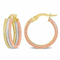 Wholesale ❤️ Mimi & Max 19 MM Triple Row Twisted Hoop Earrings in 3-Tone Yellow, Rose and White 10K Gold for 👩 women 🎉