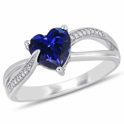 Best deal ⌛ Mimi & Max 1 7/8 CT TGW Created Blue Sapphire and Diamond Heart Crossover Ring in Sterling Silver for 👩 women ⌛