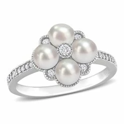 Best reviews of 🔥 Mimi & Max Cultured Freshwater Pearl and 1/6 CT TDW Diamond Cluster Ring in 14k White Gold for 👩 women 🔔