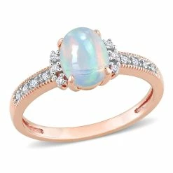 Coupon ⌛ Mimi & Max 3/4 CT TGW Oval Shape Blue Ethiopian Opal and Diamond Accent Ring in 10K Rose Gold for 👩 women 😍