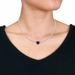 Promo ⭐ Mimi & Max 18 CT TGW Heart Shaped Created Blue Sapphire and Created White Sapphire Tennis Necklace in Sterling Silver for 👩 women ✔️ -Mimi & Max Shop 1cb49924be0146899b4892e5784ccadf 1080x