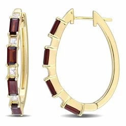 Cheap 🛒 Mimi & Max 3 CT TGW Baguette Garnet & White Topaz Hoop Earring in Yellow Plated Sterling Silver for 👩 women 🥰