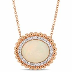 Hot Sale โจ Mimi & Max 5 CT TGW Oval-Cut Ethiopian Blue-Hued Opal and 1/4 CT TW Diamond Necklace in 14K Rose Gold for ๐ฉ women ๐