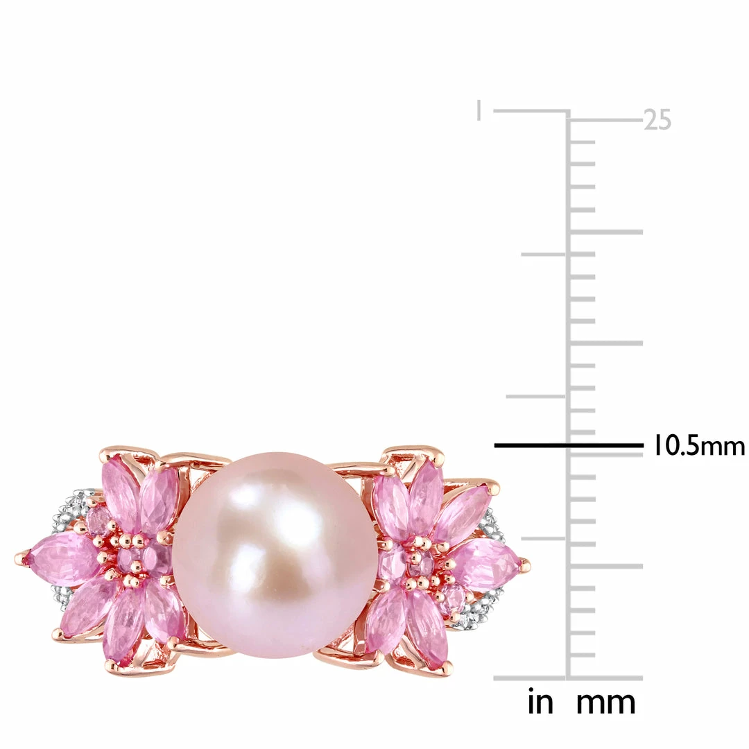 Buy 😉 Mimi & Max 9-9.5 MM Cultured Freshwater Pearl and 3/4 CT TGW Pink Sapphire and 1/8 CT TW Diamond Flower Ring in 14k Rose Gold for 👩 women ✨ 4 Buy 😉 Mimi & Max 9-9.5 MM Cultured Freshwater Pearl and 3/4 CT TGW Pink Sapphire and 1/8 CT TW Diamond Flower Ring in 14k Rose Gold for 👩 women ✨ - Image 2