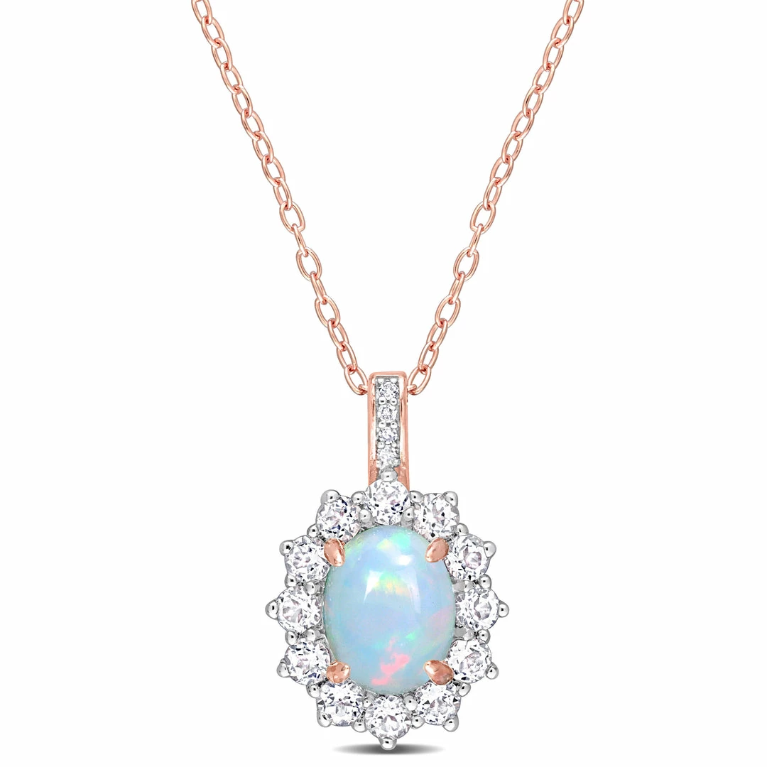Best Sale 👍 Mimi & Max 2 1/6 CT TGW Oval Shape Blue Ethiopian Opal and White Topaz and Diamond Accent Halo Pendant with Chain in Rose Plated Sterling Silver for 👩 women 💯 3 Best Sale 👍 Mimi & Max 2 1/6 CT TGW Oval Shape Blue Ethiopian Opal and White Topaz and Diamond Accent Halo Pendant with Chain in Rose Plated Sterling Silver for 👩 women 💯