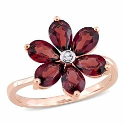 Cheapest 🔔 Mimi & Max 3 CT TGW Garnet and Diamond Accent Floral Ring in 10k Rose Gold for 👩 women 🎁