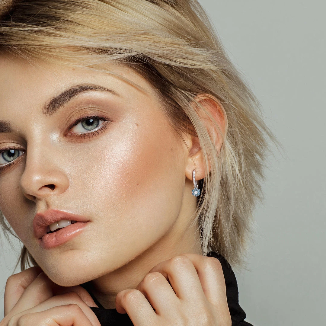 Cheap 🤩 Mimi & Max 1 1/10 CT TGW London and Sky Blue Topaz and 1/8 CT TDW Diamond Floral Huggie Earrings in 10k White Gold for 👩 women 🔥 5 Cheap 🤩 Mimi & Max 1 1/10 CT TGW London and Sky Blue Topaz and 1/8 CT TDW Diamond Floral Huggie Earrings in 10k White Gold for 👩 women 🔥 - Image 3