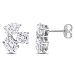 Brand new 😀 Mimi & Max 4 4/5 CT DEW Created Moissanite Three-Stone Earrings in Sterling Silver for 👩 women 👏