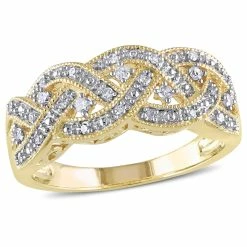 Discount 🥰 Mimi & Max 1/8 CT TW Diamond Braided Ring in Yellow Plated Sterling Silver for 👩 women 🧨