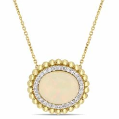 Best deal 🔔 Mimi & Max 3 1/2 CT TGW Oval-Cut Ethiopian Opal and 1/4 CT TW Diamond Necklace in 14K Yellow Gold for 👩 women 👍