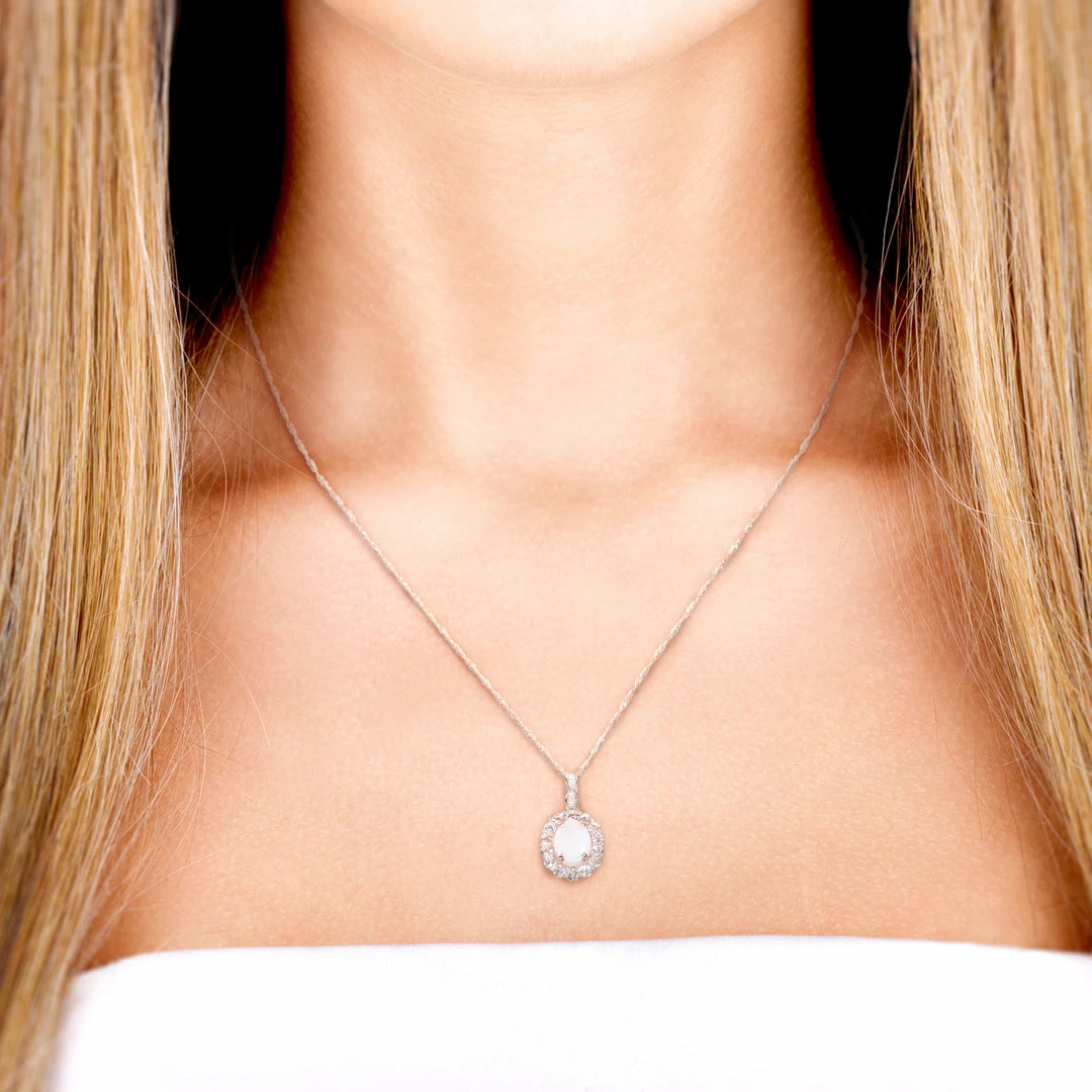 Hot Sale ✔️ Mimi & Max 1 1/2 CT TGW Oval Shape Opal, White Topaz and Diamond Accent Vintage Pendant With Chain in 14K Rose Gold for 👩 women 😉 7 Hot Sale ✔️ Mimi & Max 1 1/2 CT TGW Oval Shape Opal, White Topaz and Diamond Accent Vintage Pendant With Chain in 14K Rose Gold for 👩 women 😉 - Image 5