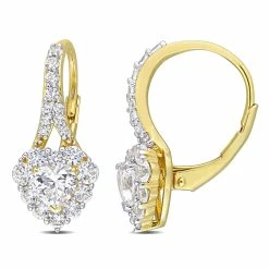 Deals 😉 Mimi & Max 2 2/5 CT TGW Created White Sapphire Halo Heart Leverback Earrings in Yellow Plated Sterling Silver for 👩 women 🥰