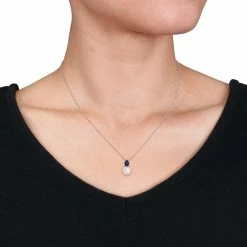 Cheap 👍 Mimi & Max 8.5-9 MM White Freshwater Cultured Pearl and 5/8 CT TGW Created Blue Sapphire Solitaire Pendant with Chain in Sterling Silver for 👩 women ⭐ -Mimi & Max Shop 28aa64cf72644b05ba74e1158842ce90 1080x