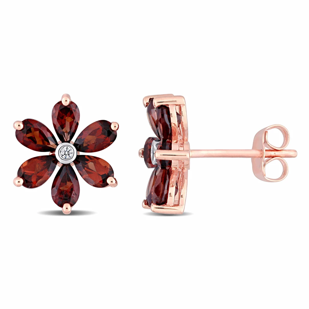 Budget ⭐ Mimi & Max 3 1/4 CT TGW Garnet and Diamond Accent Floral Stud Earrings in 10k Rose Gold for 👩 women 🔥 3 Budget ⭐ Mimi & Max 3 1/4 CT TGW Garnet and Diamond Accent Floral Stud Earrings in 10k Rose Gold for 👩 women 🔥