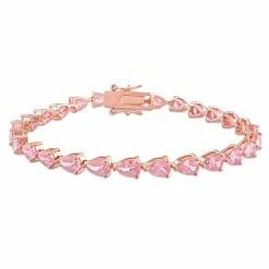 Discount ❤️ Mimi & Max 13 1/2 CT TGW Pear Shape Created Pink Sapphire Tennis Bracelet in Rose Plated Sterling Silver for 👩 women ✨