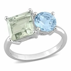 Discount 😉 Mimi & Max 3 4/5 CT TGW Octagon Green Quartz and Sky Blue Topaz Ring in Sterling Silver for 👩 women 🎉