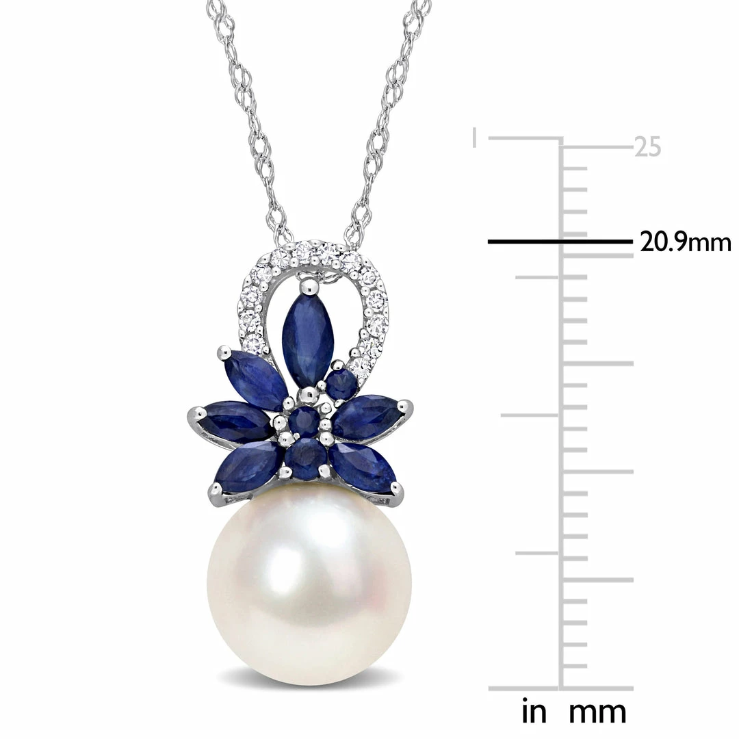 Flash Sale 👍 Mimi & Max 9.5-10 MM Cultured Freshwater Pearl and 3/8 CT TGW Sapphire and nd Diamond Accent Flower Pendant with Chain in 14k White Gold for 👩 women 😀 4 Flash Sale 👍 Mimi & Max 9.5-10 MM Cultured Freshwater Pearl and 3/8 CT TGW Sapphire and nd Diamond Accent Flower Pendant with Chain in 14k White Gold for 👩 women 😀 - Image 2