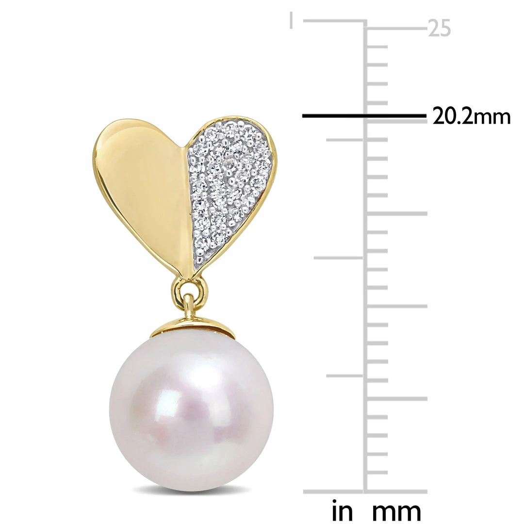 Brand new 🎁 Mimi & Max 8.5-9 MM Cultured Freshwater Pearl and 1/6 CT TW Diamond Heart Drop Earrings in 14k Yellow Gold for 👩 women ❤️ 4 Brand new 🎁 Mimi & Max 8.5-9 MM Cultured Freshwater Pearl and 1/6 CT TW Diamond Heart Drop Earrings in 14k Yellow Gold for 👩 women ❤️ - Image 2