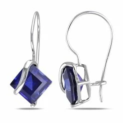 Best Pirce 👏 Mimi & Max 3 3/8 CT TGW Square Cut Created Blue Sapphire Earrings in 10K White Gold for 👩 women 😍
