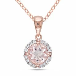 Buy 🌟 Mimi & Max Morganite and 1/10 CT TW Diamond Halo Necklace in Rose Plated Sterling Silver for 👩 women ⌛