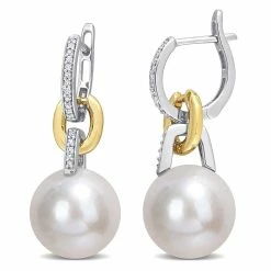 Best reviews of 🛒 Mimi & Max 11-12 MM Freshwater Cultured Pearl & 1/10 CT TW Diamond Huggie Earrings in 2-Tone 14k Yellow and White Gold for 👩 women 💯