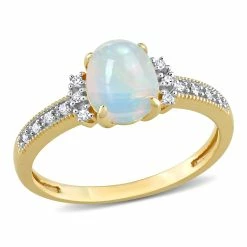 Cheapest 😉 Mimi & Max 3/4 CT TGW Oval Shape Blue Ethiopian Opal and Diamond Accent Ring in 10K Yellow Gold for 👩 women 🤩