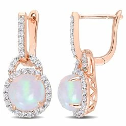 Best deal 🛒 Mimi & Max 3 3/8 CT TGW Blue Ethiopian Opal and White Topaz Hoop Halo Charm Earrings in Rose Plated Sterling Silver for 👩 women 👏