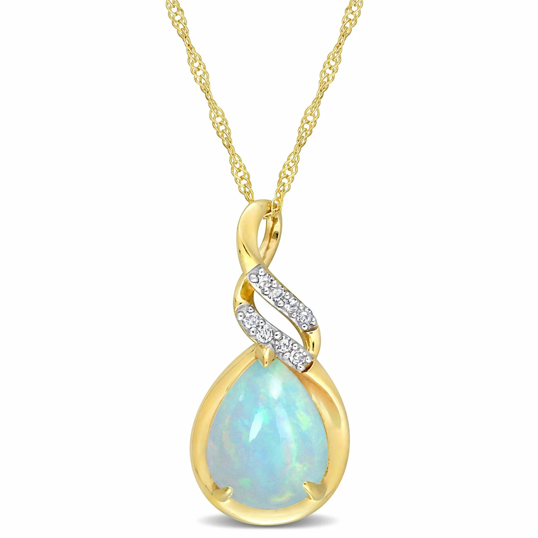 Brand new 👍 Mimi & Max 1 1/5 CT TGW Ethiopian Blue Opal and Diamond Accent Twist Pendant with Chain in 10K Yellow Gold for 👩 women 💯 3 Brand new 👍 Mimi & Max 1 1/5 CT TGW Ethiopian Blue Opal and Diamond Accent Twist Pendant with Chain in 10K Yellow Gold for 👩 women 💯