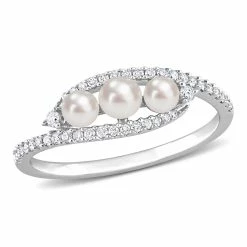 New 😀 Mimi & Max Cultured Freshwater Pearl and 1/5 CT TDW Diamond Bypass Ring in 14k White Gold for 👩 women 🤩