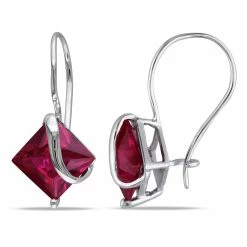 Outlet 🥰 Mimi & Max 3 3/8 CT TGW Square Cut Created Ruby Earrings in 10k White Gold for 👩 women 🤩