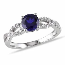 Best Pirce ✔️ Mimi & Max 1/10 CT TW Diamond and Created Blue Sapphire Engagement Ring in 10K White Gold for 👩 women 👍