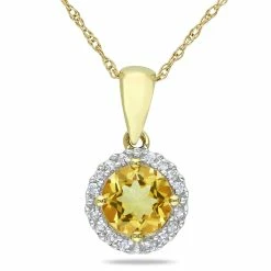 Best deal 🎁 Mimi & Max 3/4 CT TGW Citrine and 1/10 CT TW Diamond Halo Pendant with Chain in 10k Yellow Gold for 👩 women 🧨