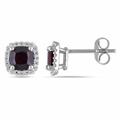 Wholesale 🎉 Mimi & Max Cushion Cut Garnet and 1/10 CT TW Diamond Halo Earrings in 10k White Gold for 👩 women 🥰