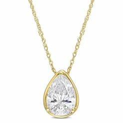 Promo 🛒 Mimi & Max 2 CT DEW Created Moissanite Teardrop Pendant with Chain in 10k Yellow Gold for 👩 women 🛒