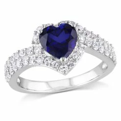 Cheap 🎁 Mimi & Max 2 3/4 CT TGW Created Blue and Created White Sapphire Heart Halo Double Row Ring in Sterling Silver for 👩 women ❤️