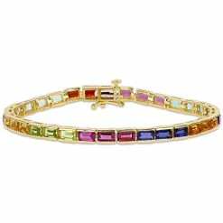 Buy 😍 Mimi & Max 9 1/10 CT TGW Multi-Gemstone Tennis Bracelet in Yellow Plated Sterling Silver for 👩 women ⌛