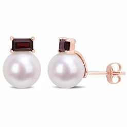 Wholesale 🛒 Mimi & Max 9-9.5mm Cultured Freshwater Pearl and 4/5 CT TGW Garnet Stud Earrings in 10k Rose Gold for 👩 women 😍