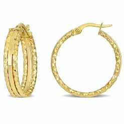 Best Pirce 😀 Mimi & Max 25 MM 3-Row Texture and Polished Hoop Earrings in 10K Yellow Gold for 👩 women 🎁